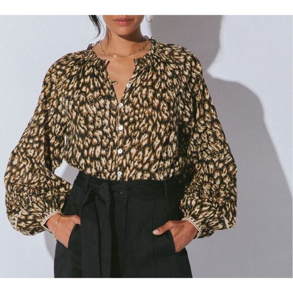 Cleobella Organic Cotton Alicia Leopard Block Print Blouse NWT Sz Med $158 MSRP - Picture 1 of 3